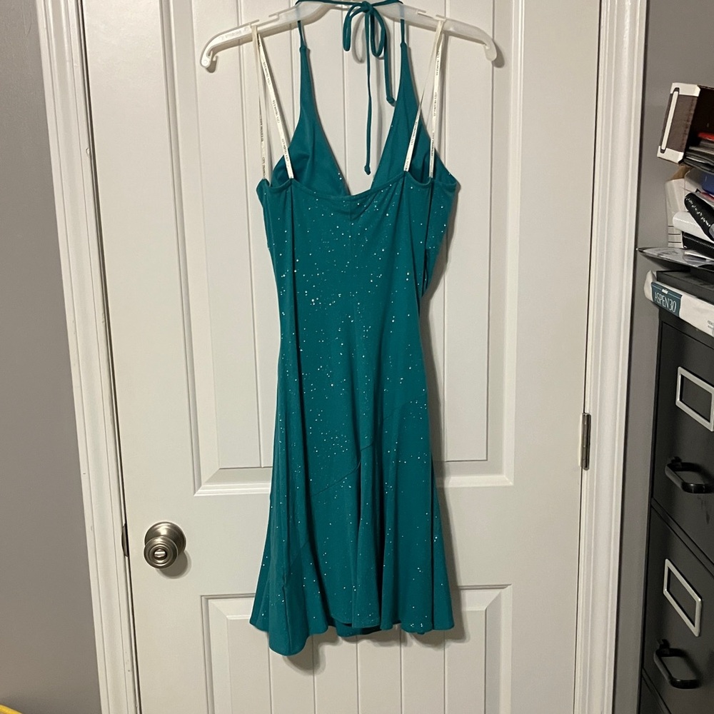City Triangles Teal Sparkle Backless Dress - Picture 2 of 3